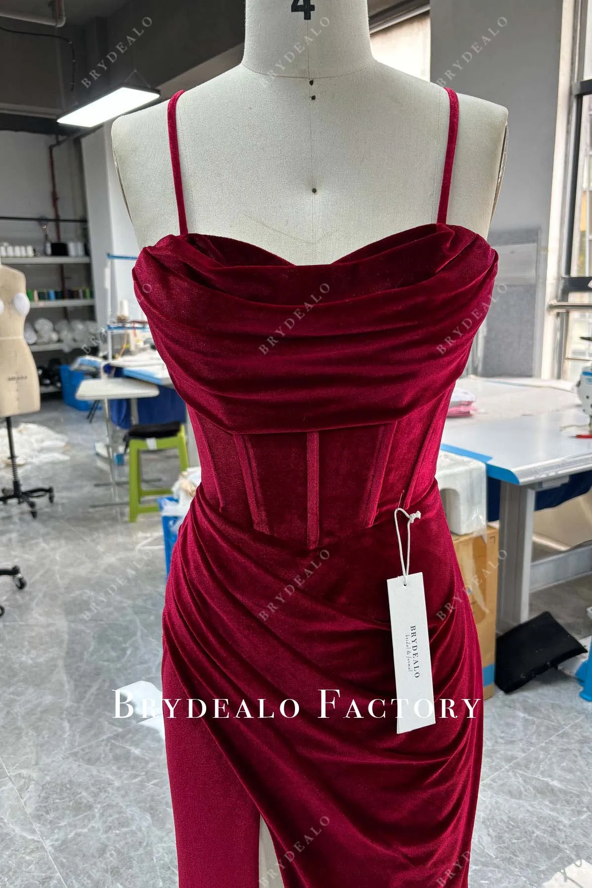 Custom Burgundy Velvet Overlaid Gold Satin Slit Long Prom Dress