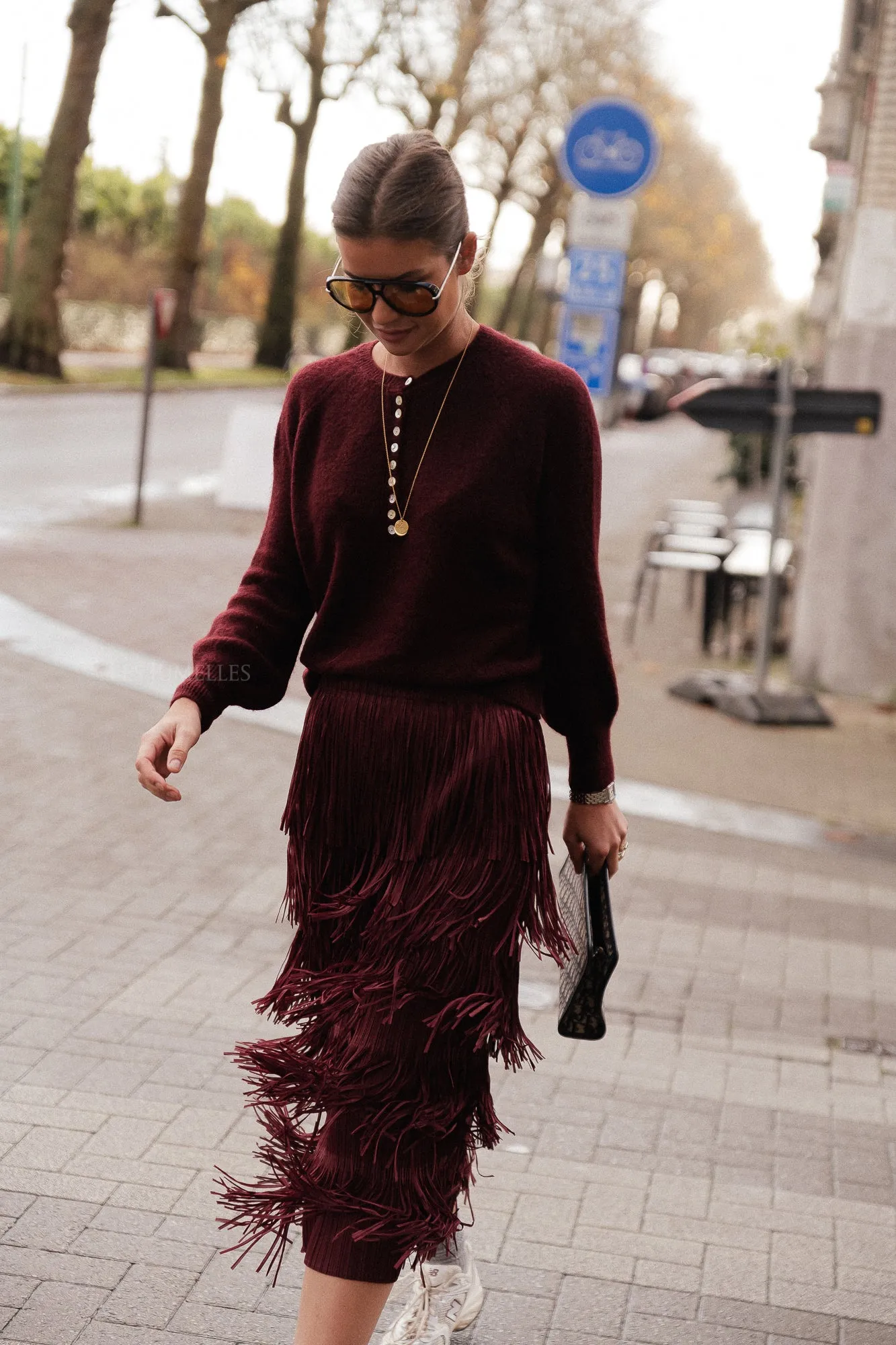 Demi fringe skirt burgundy