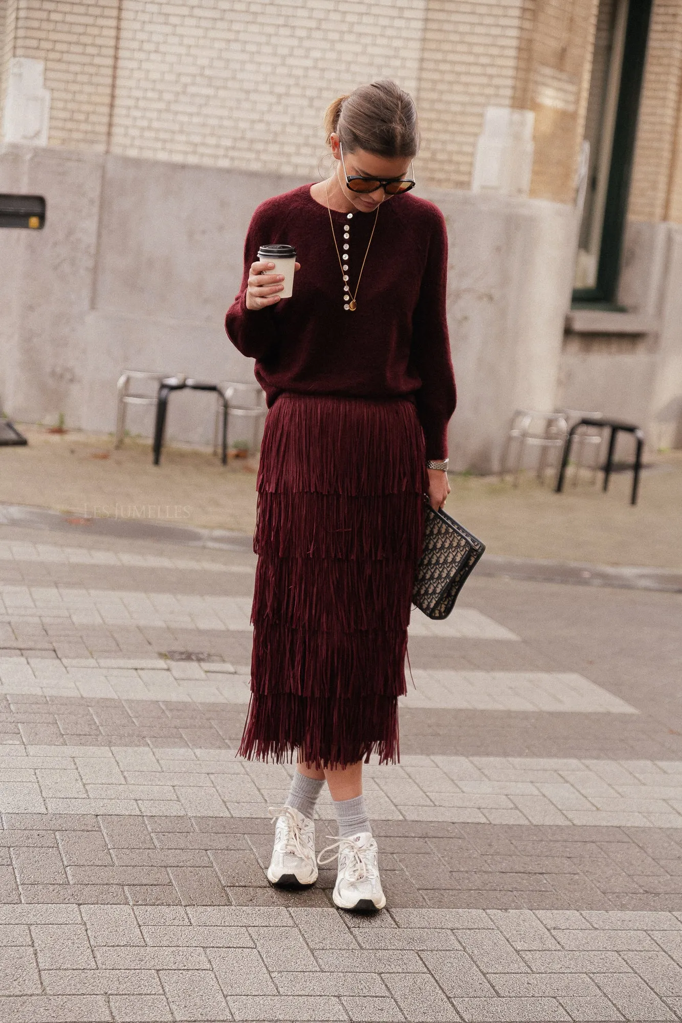 Demi fringe skirt burgundy