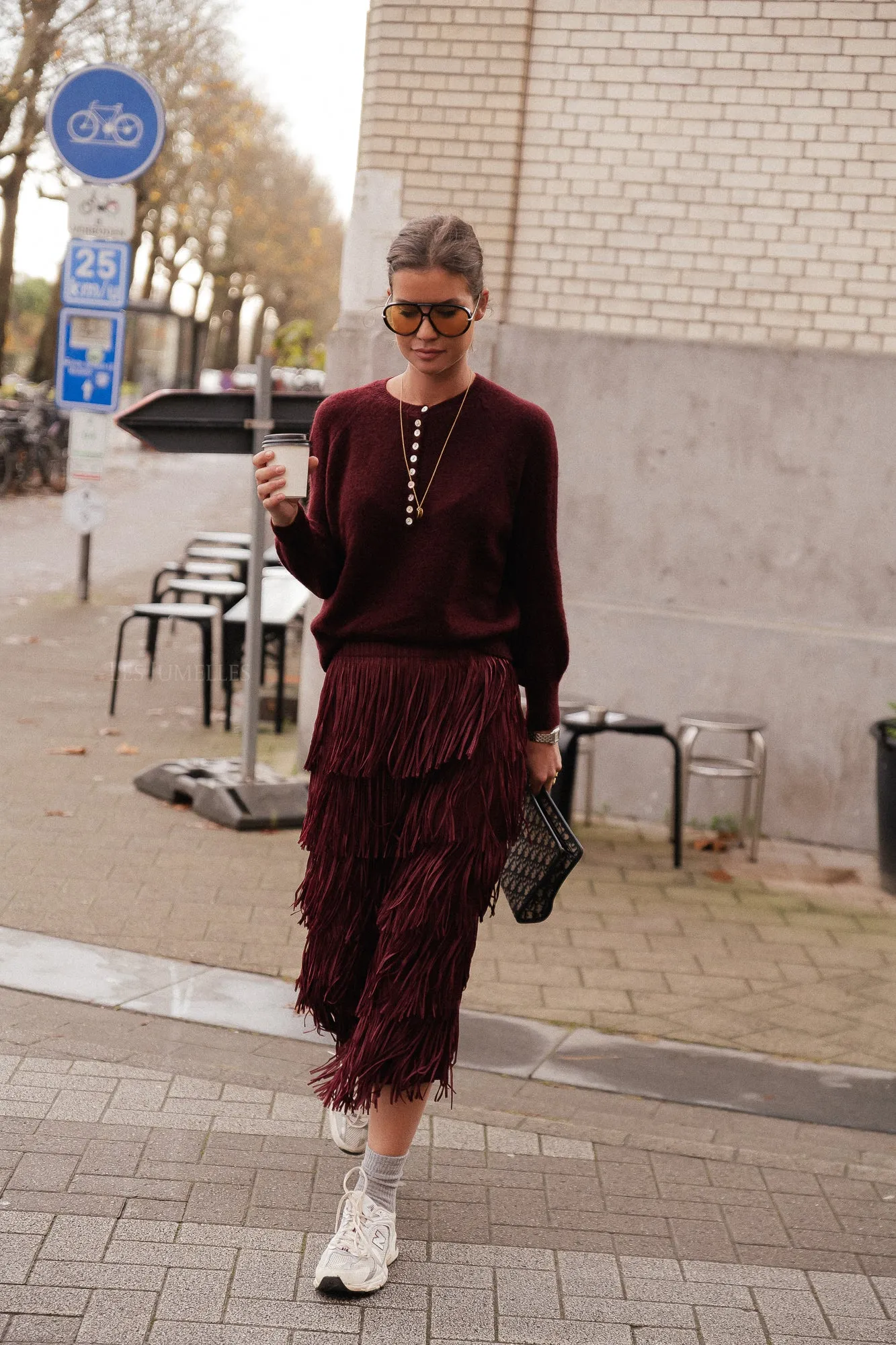 Demi fringe skirt burgundy