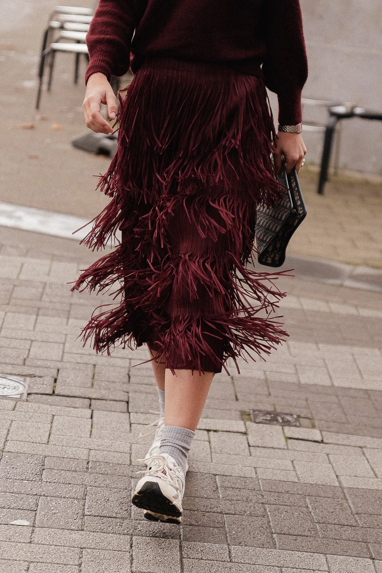 Demi fringe skirt burgundy