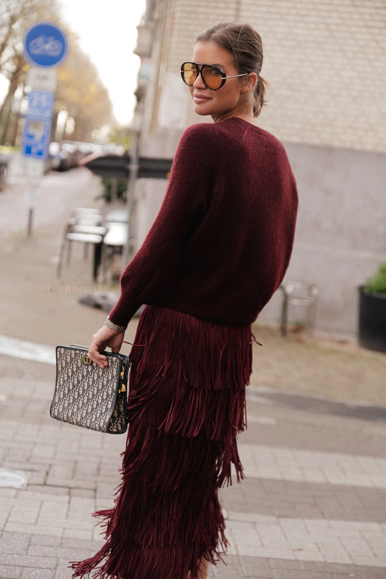 Demi fringe skirt burgundy