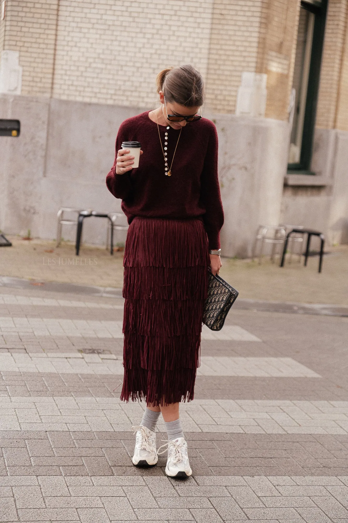 Demi fringe skirt burgundy