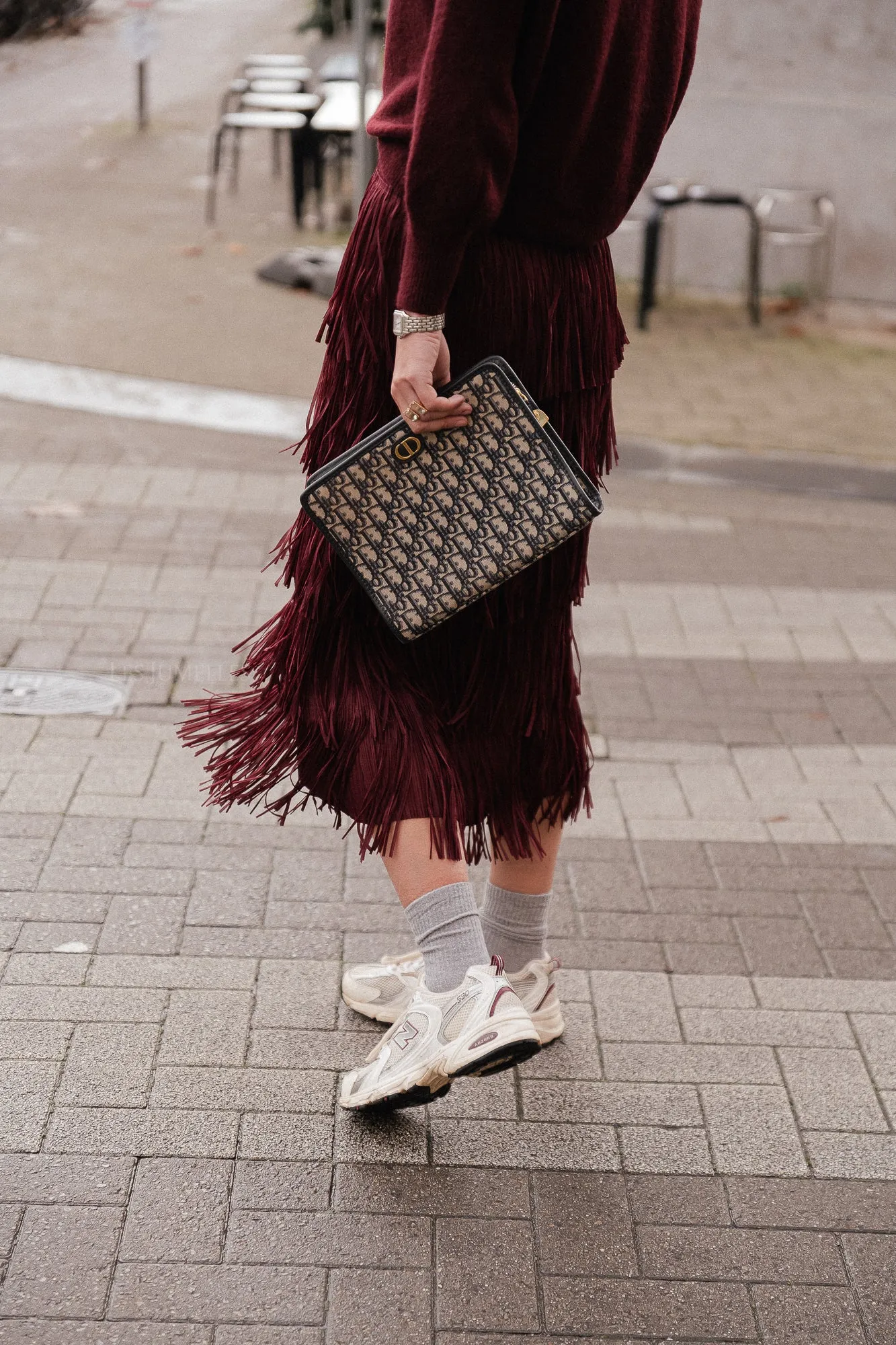 Demi fringe skirt burgundy