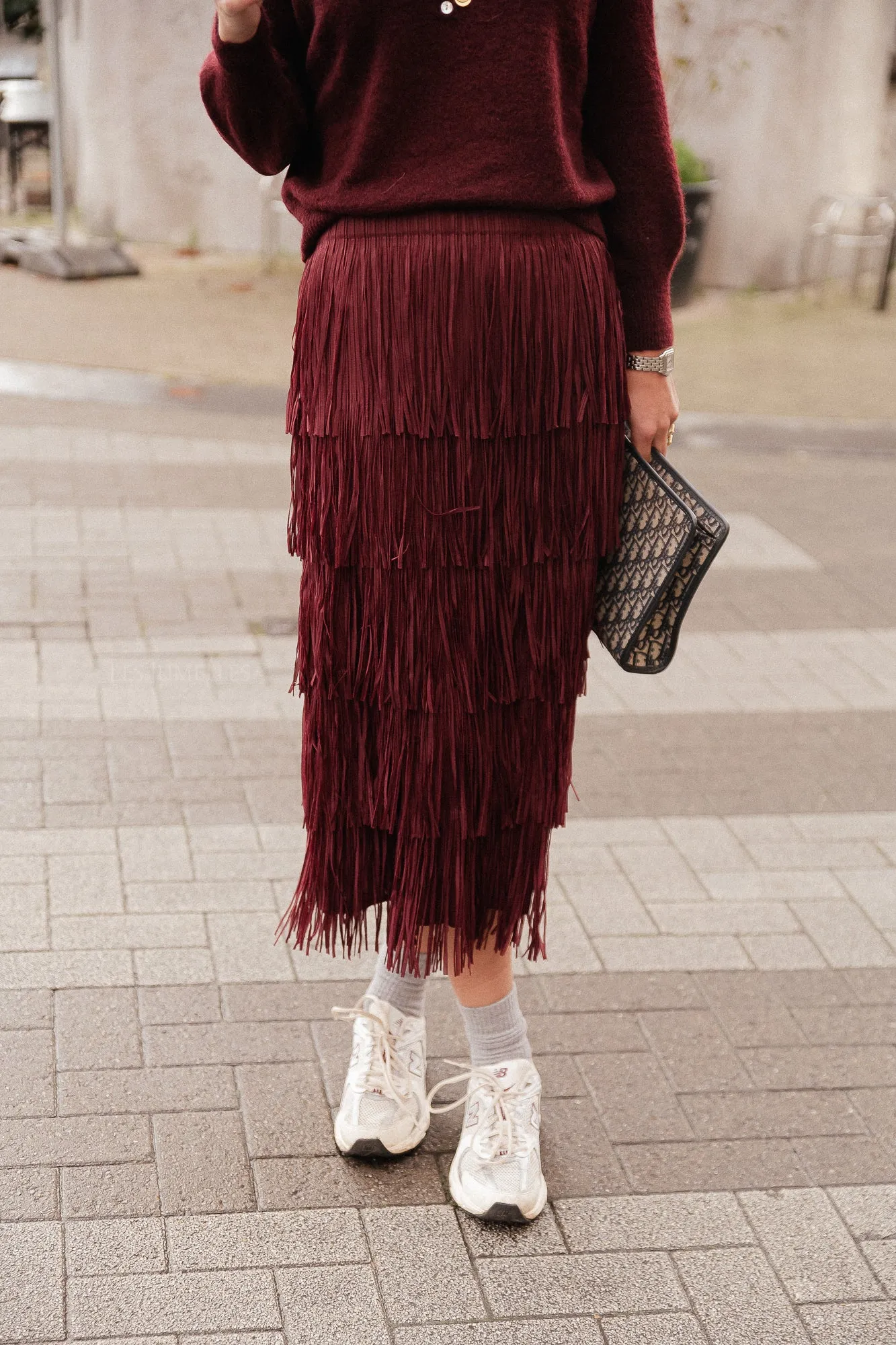 Demi fringe skirt burgundy