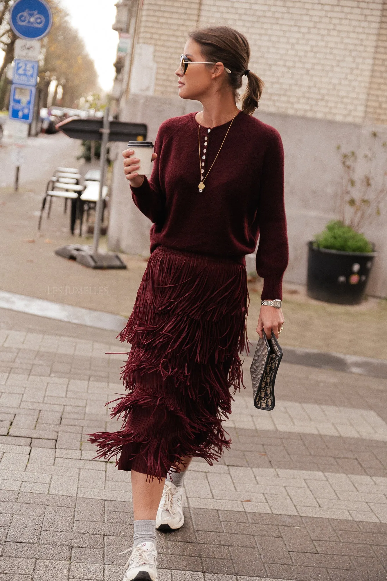 Demi fringe skirt burgundy