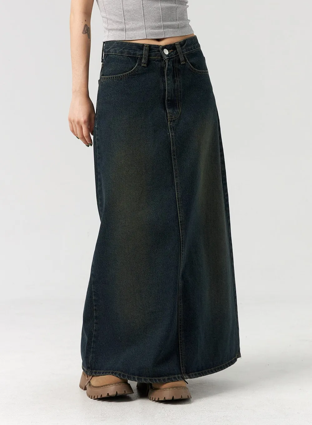 Denim A-Line Maxi Skirt CL327