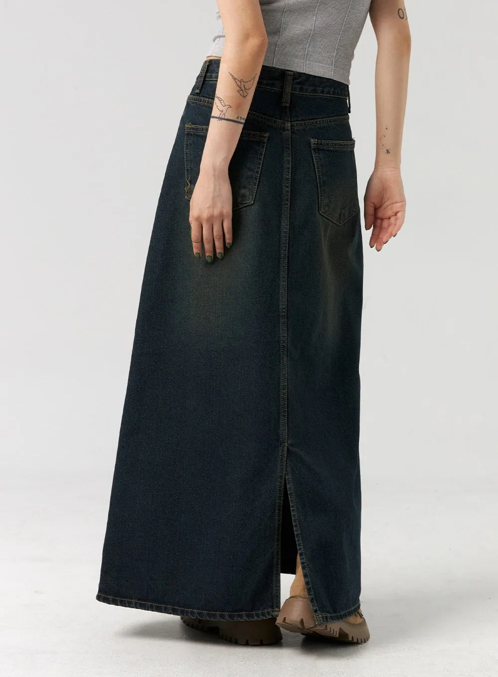 Denim A-Line Maxi Skirt CL327