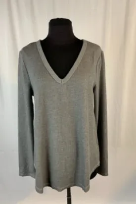 Dylan Rib Knit L/S Deep V-Neck Grey