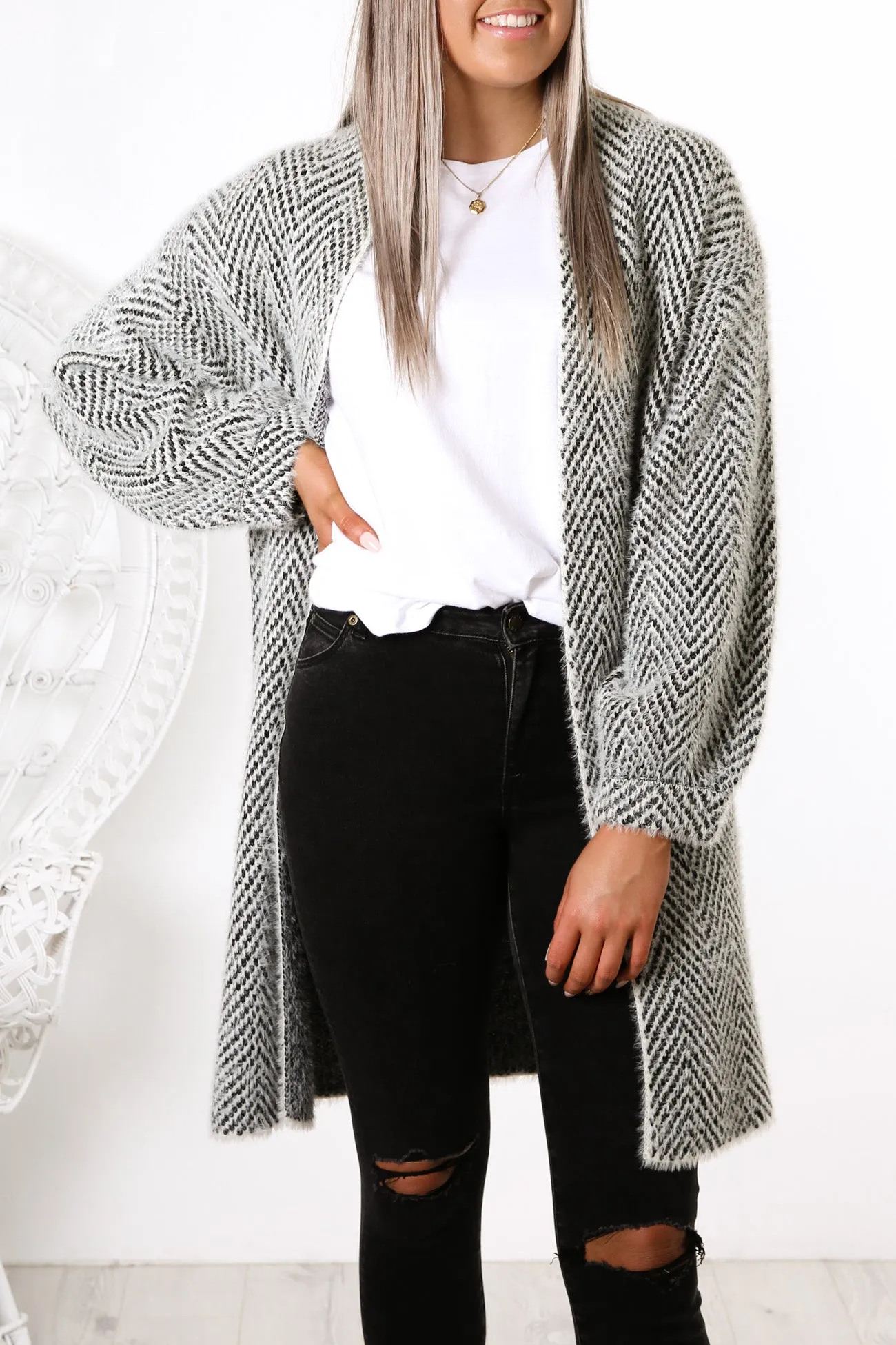 Elodie Cardigan Black White