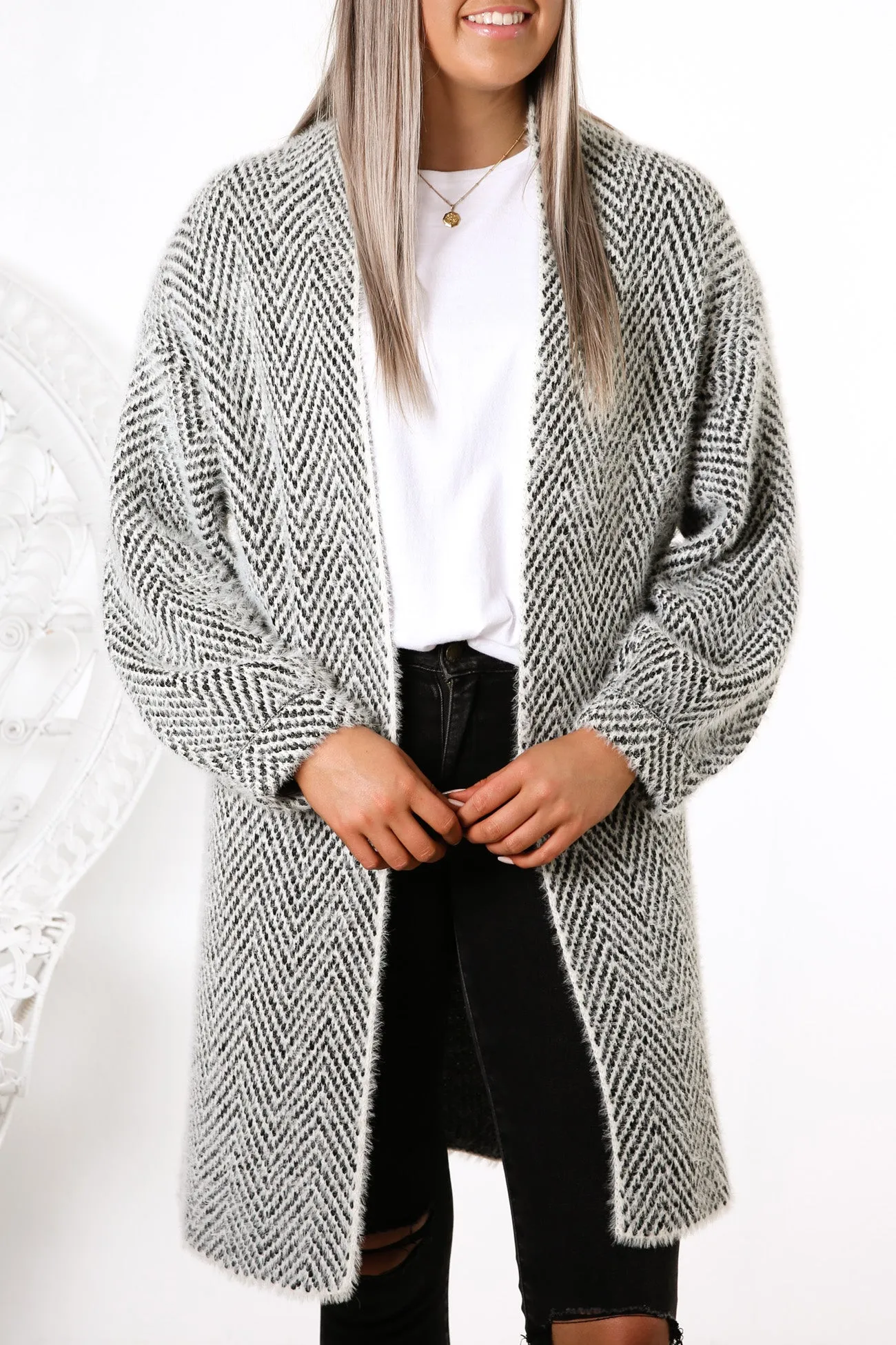 Elodie Cardigan Black White