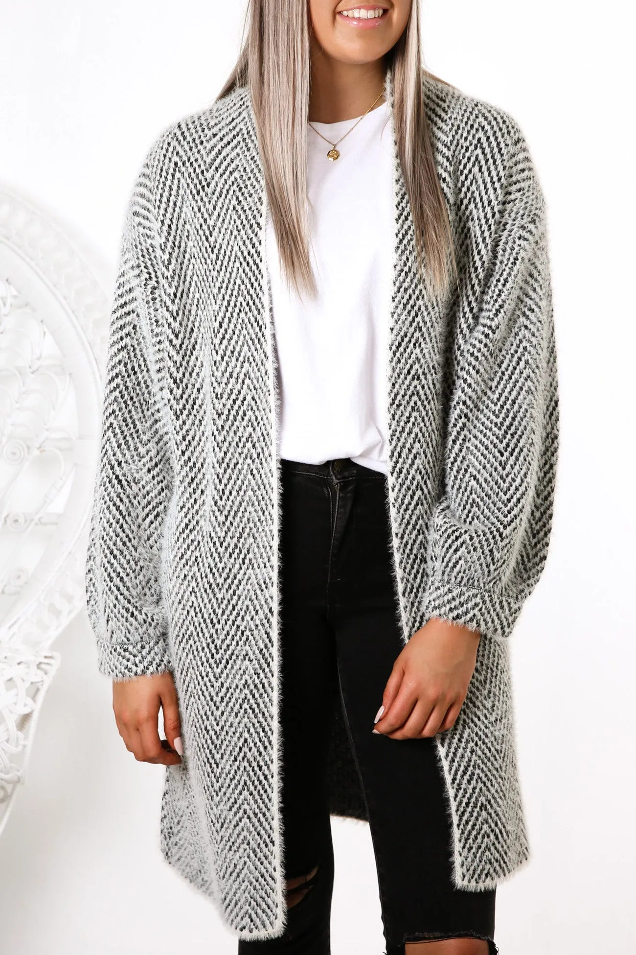 Elodie Cardigan Black White