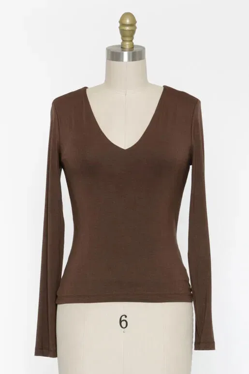 Eva V-Neck Double Layer Comfy Long Sleeve Top (Assorted Colors)