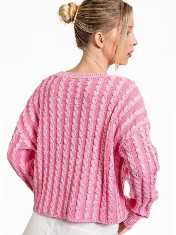 Everyday Cropped Contrasting Pink Knit Top