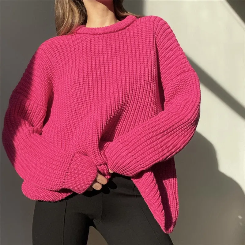 Fashionkova   Loose Knitted Sweater Women Autumn Winter O Neck Pullover Oversized Pulls Korean Fashion Long Sleeve Top Knitwear Female Jumper