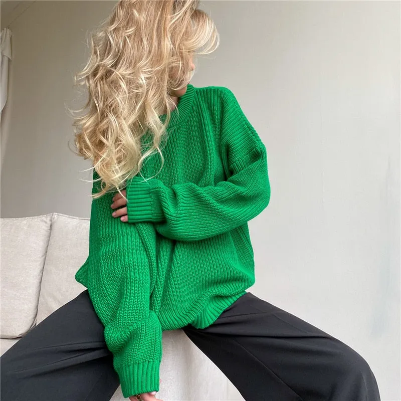 Fashionkova   Loose Knitted Sweater Women Autumn Winter O Neck Pullover Oversized Pulls Korean Fashion Long Sleeve Top Knitwear Female Jumper