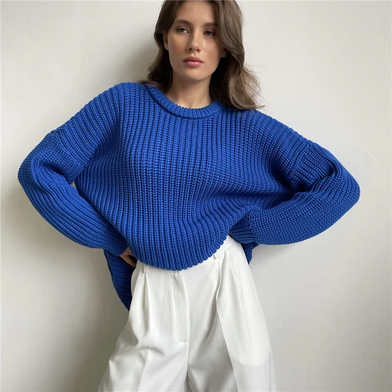 Fashionkova   Loose Knitted Sweater Women Autumn Winter O Neck Pullover Oversized Pulls Korean Fashion Long Sleeve Top Knitwear Female Jumper