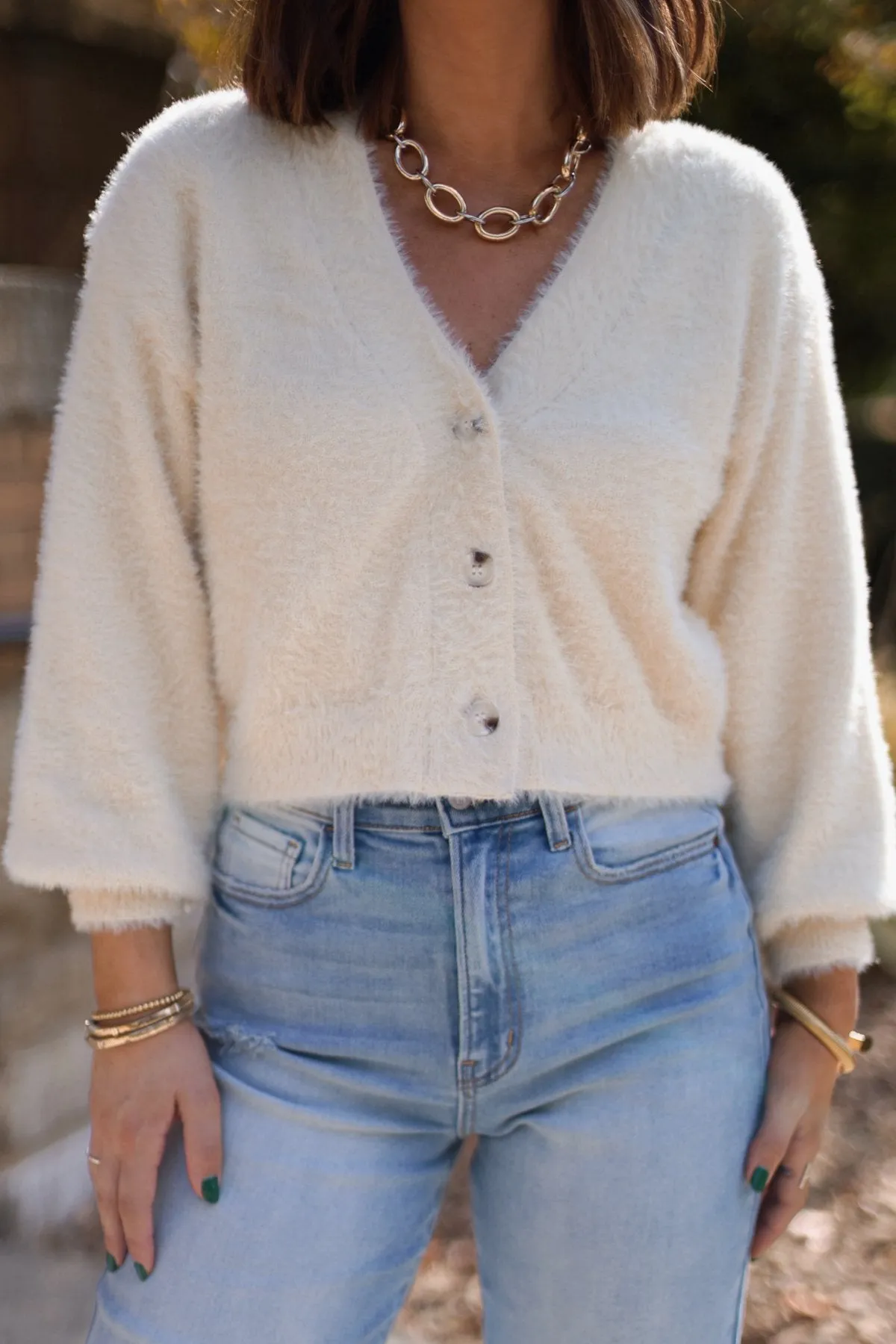 Fuzzy Soft Cream Sweater Cardigan - FINAL SALE