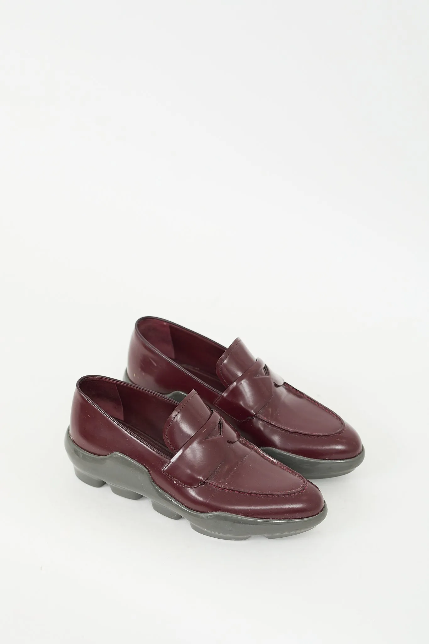 FW 2015 Burgundy & Grey Leather Bubble Loafer