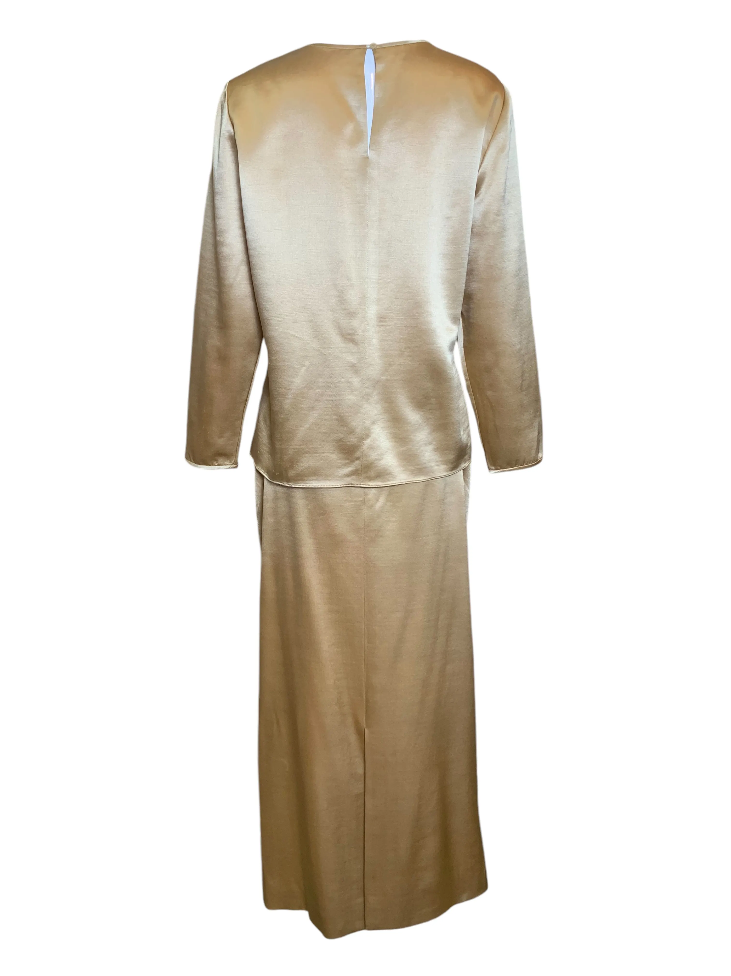 Geoffrey Beene Gold Silk Satin Monastic Blouse   Skirt Ensemble