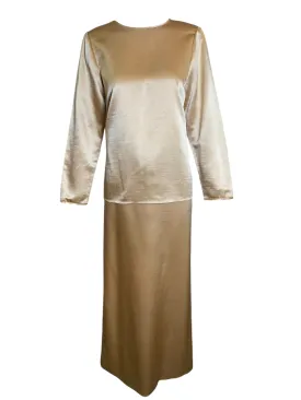 Geoffrey Beene Gold Silk Satin Monastic Blouse   Skirt Ensemble