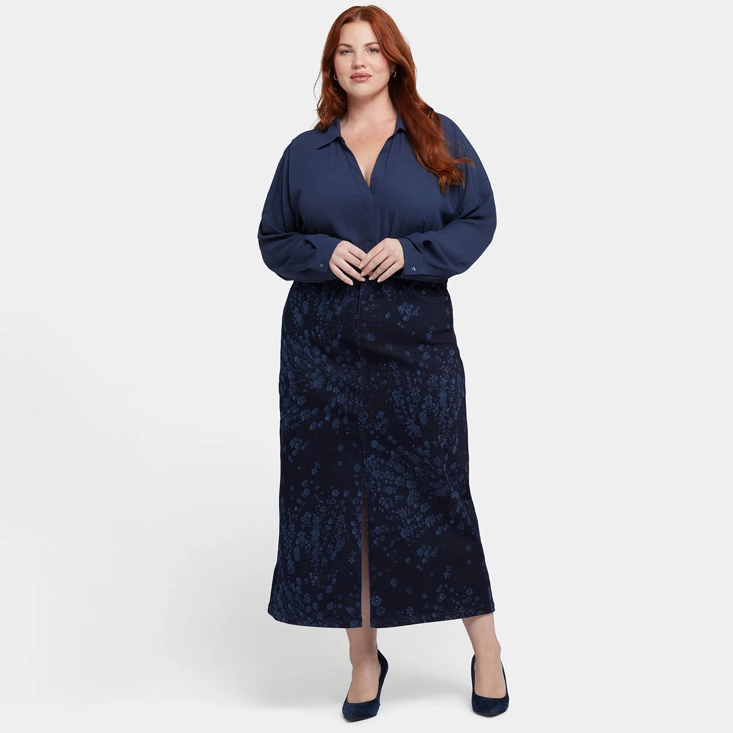 High Rise Long Skirt In Plus Size - Dark Indigo Salome