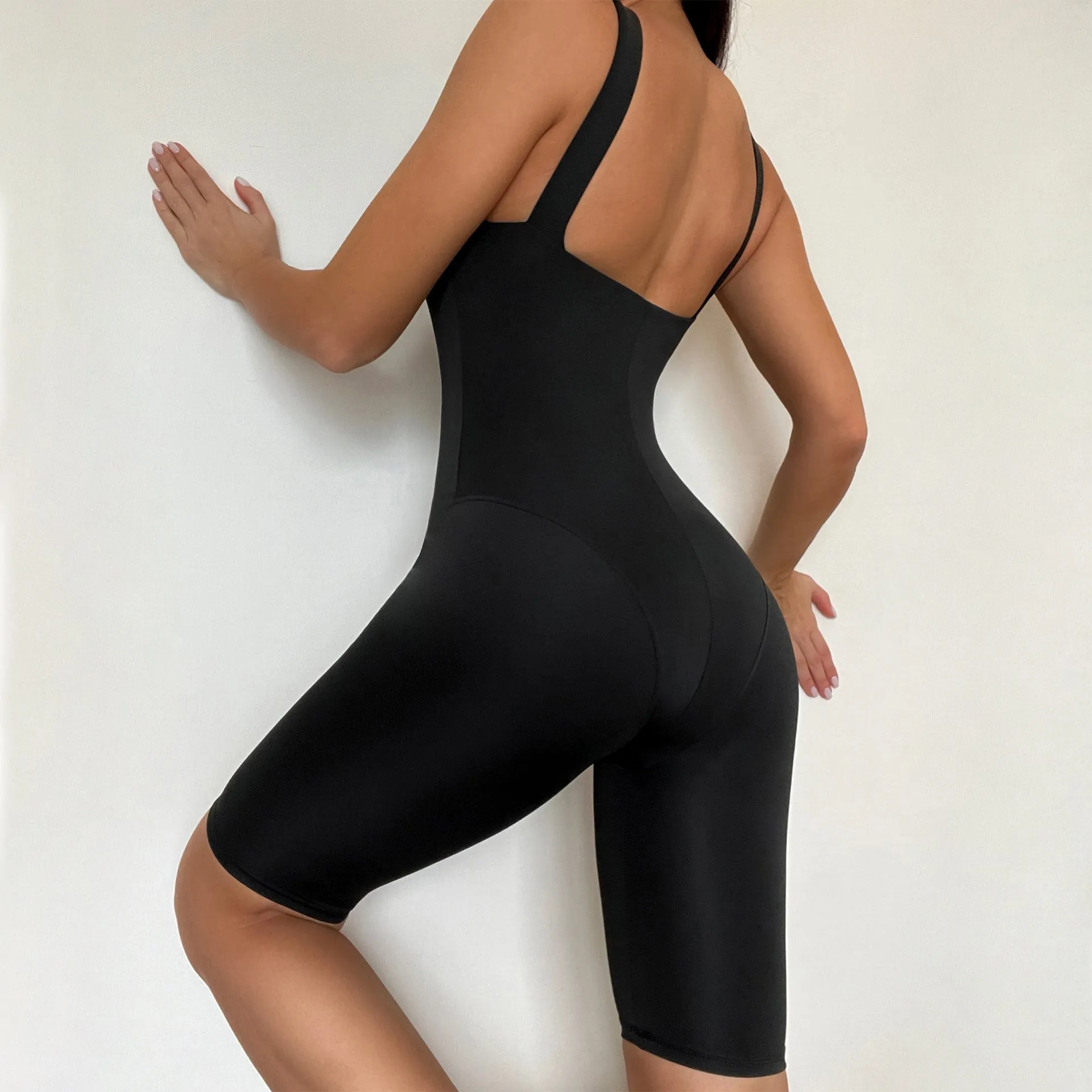 Hzori Solid Color One-Piece Fitness Exercise Yoga Clothes Women's Slim Slimming Deep U Beauty Back Yoga Jumpsuit