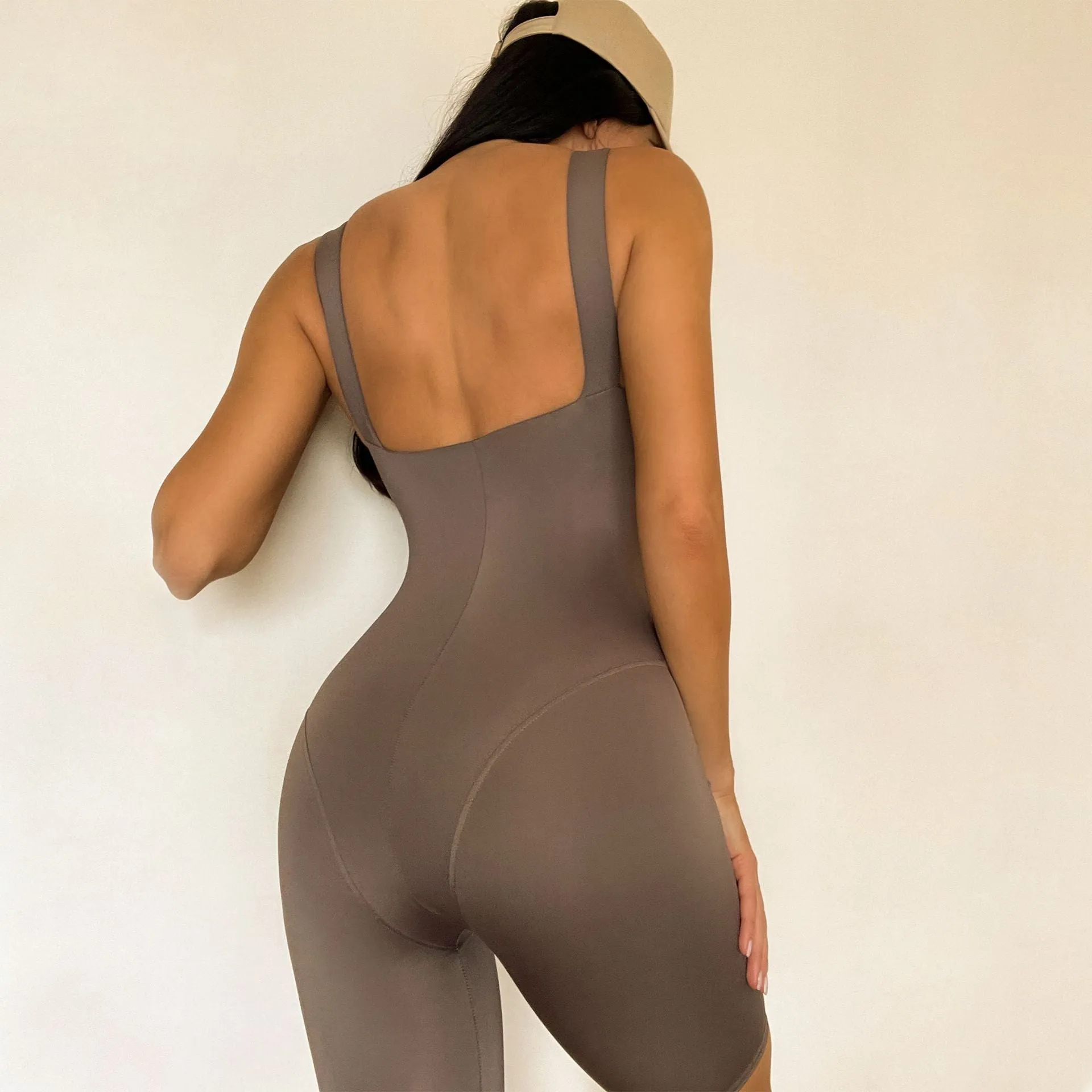 Hzori Solid Color One-Piece Fitness Exercise Yoga Clothes Women's Slim Slimming Deep U Beauty Back Yoga Jumpsuit