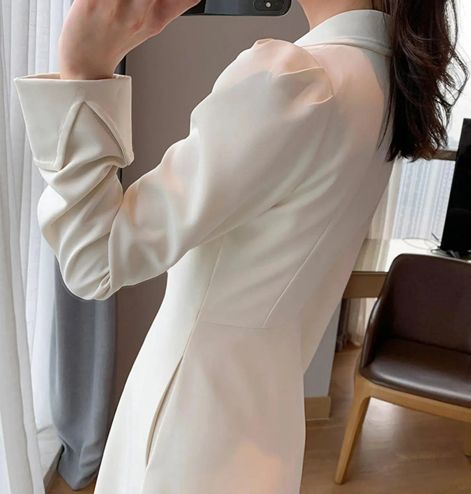 Ivory Double Breasted Blazer Dress Trench Coat