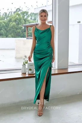 Jungle Green Cowl Neck Sleeveless Sexy Slit Long Dress