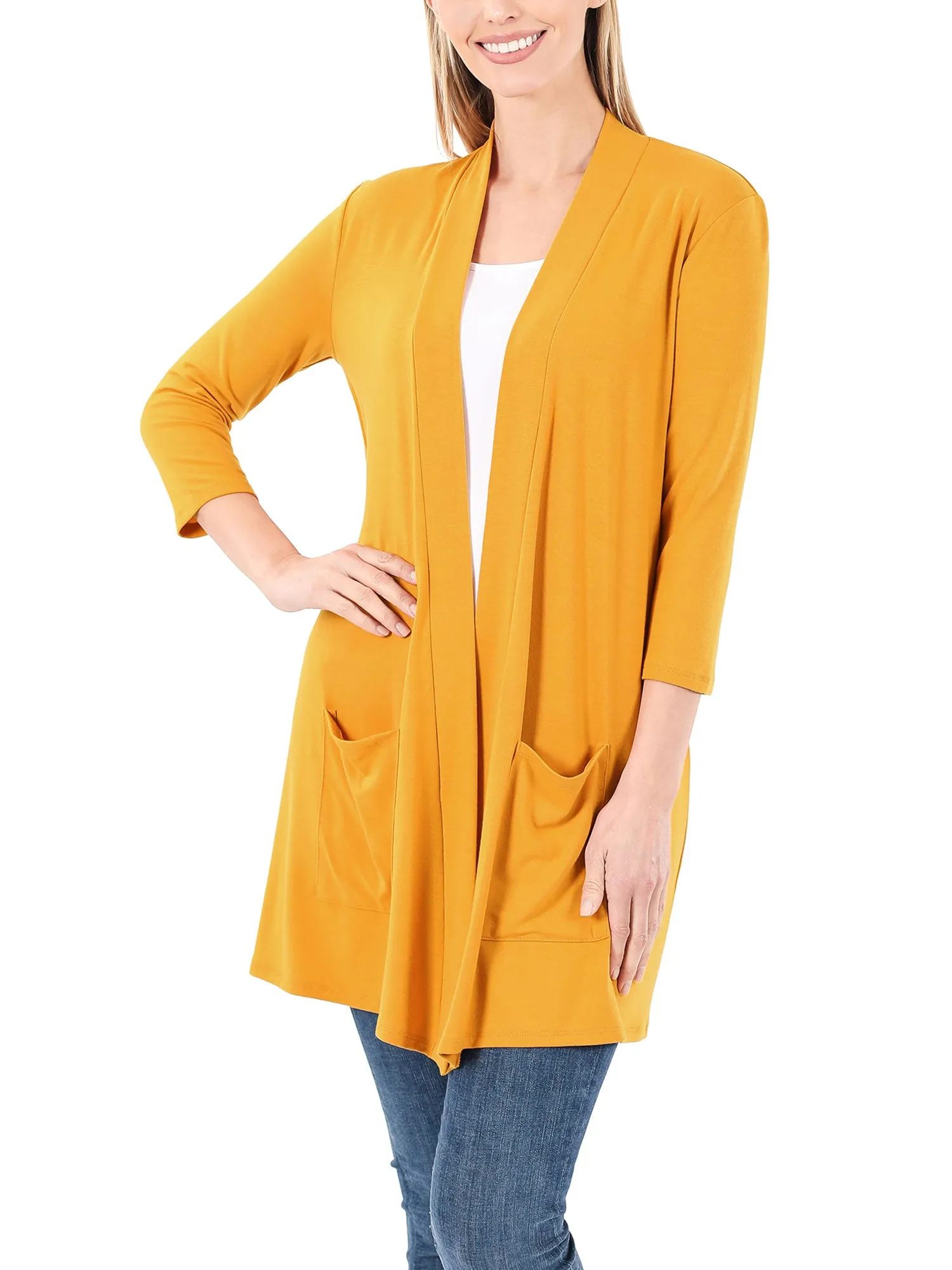 KOGMO Womens 3/4 Sleeve Open Front Cardigan with Pockets