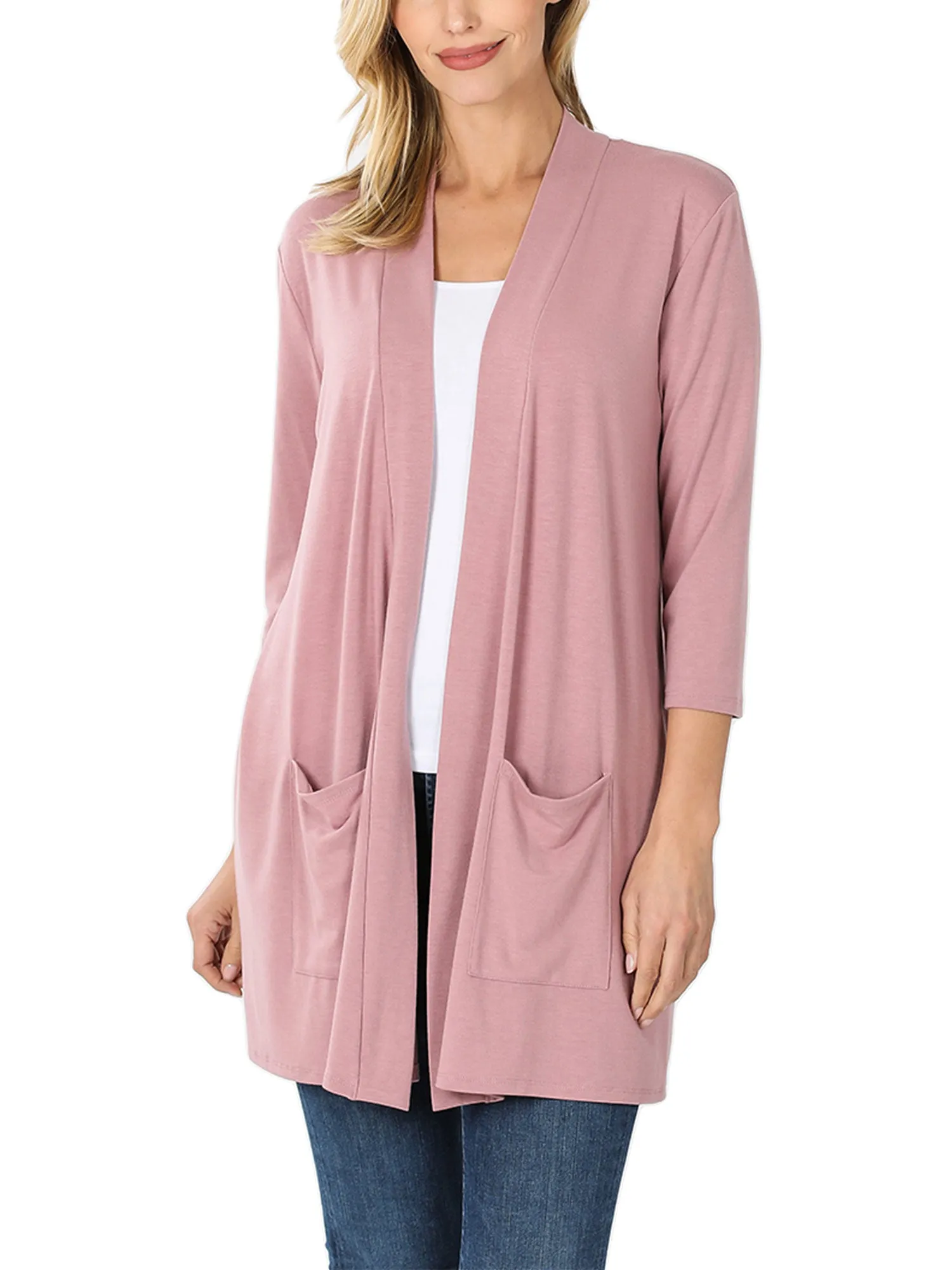 KOGMO Womens 3/4 Sleeve Open Front Cardigan with Pockets