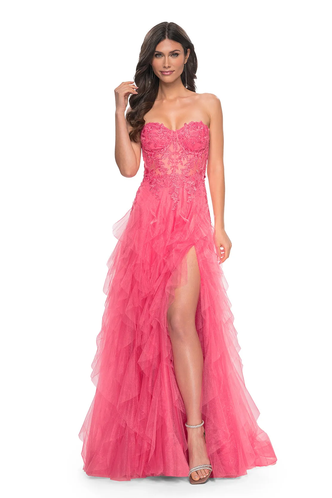 La Femme - 32286 - Illusion Lace Bustier A-Line Gown