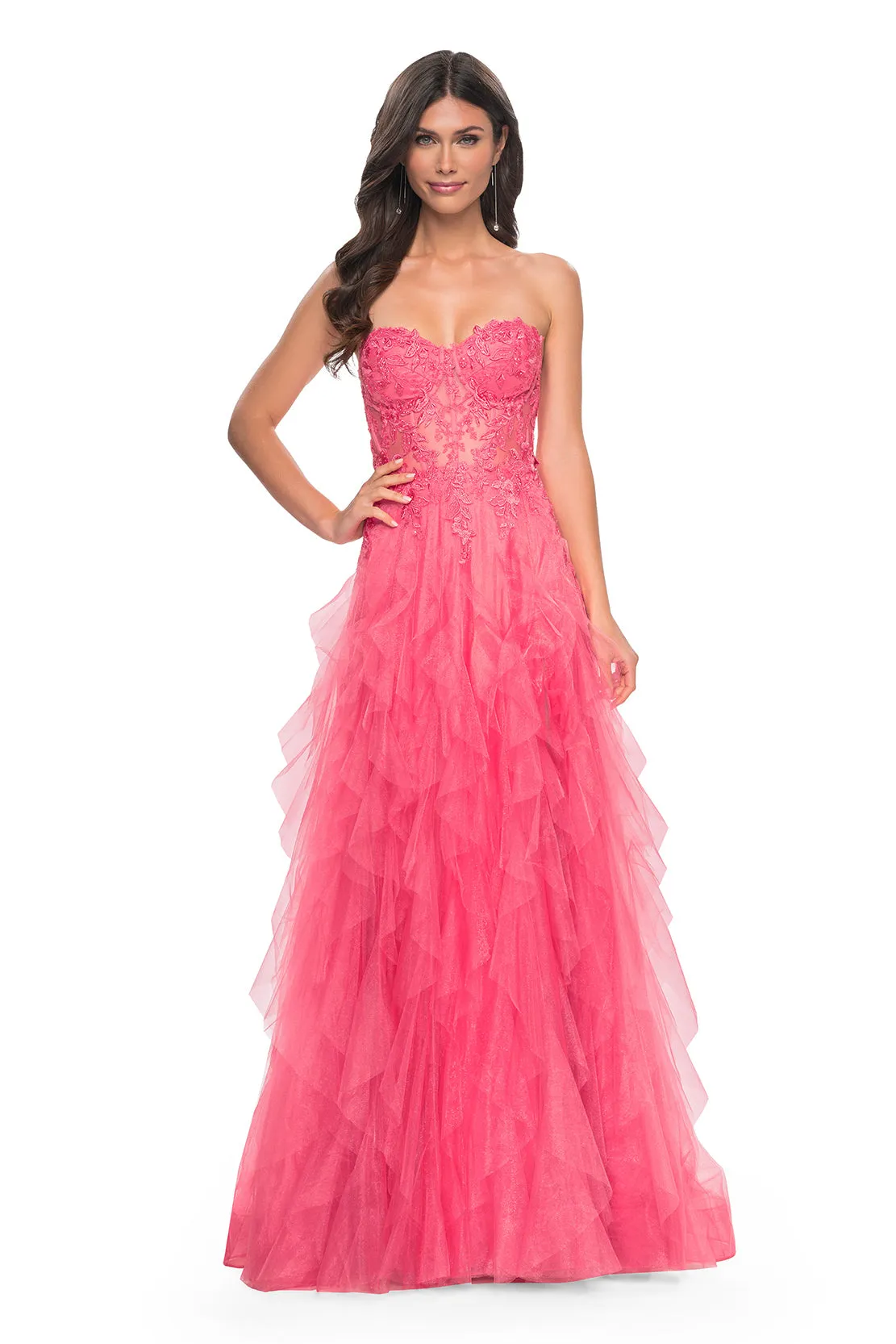 La Femme - 32286 - Illusion Lace Bustier A-Line Gown