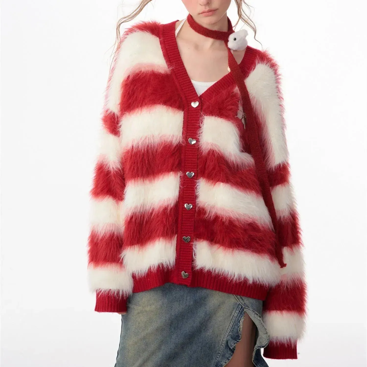 Lady in Red Winter  Christmas Plush Cardigan