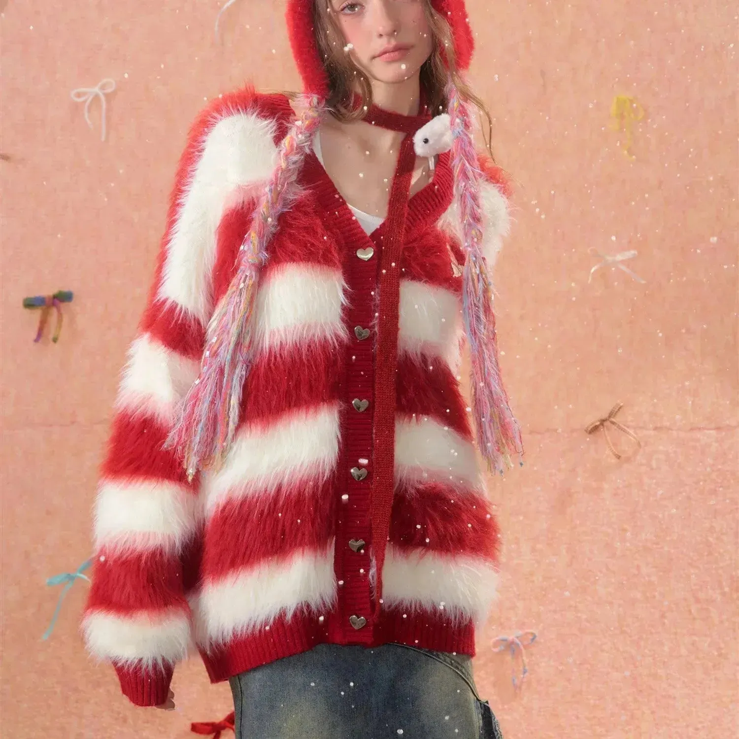 Lady in Red Winter  Christmas Plush Cardigan