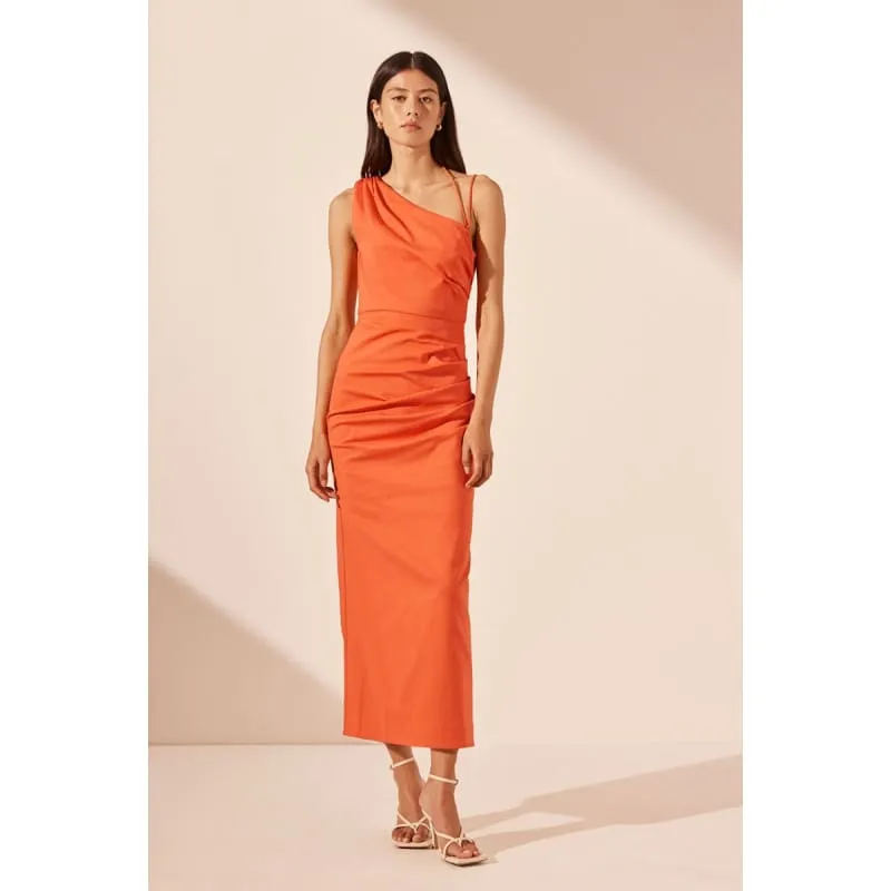 Lani Asymmetrical Gathered Midi Dress