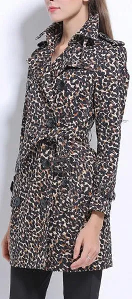 Leopard Print Short Trench Coat