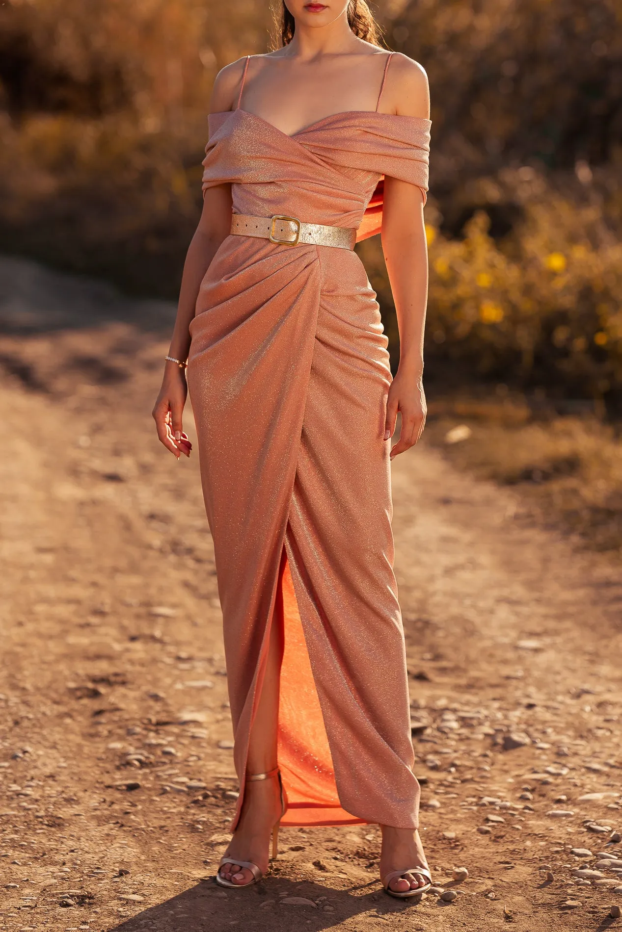 Levana Nude Rose Jersey Long Dress