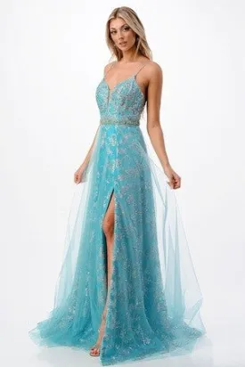 Light Aqua Party Dress Sequin Chiff A-line Long Dress