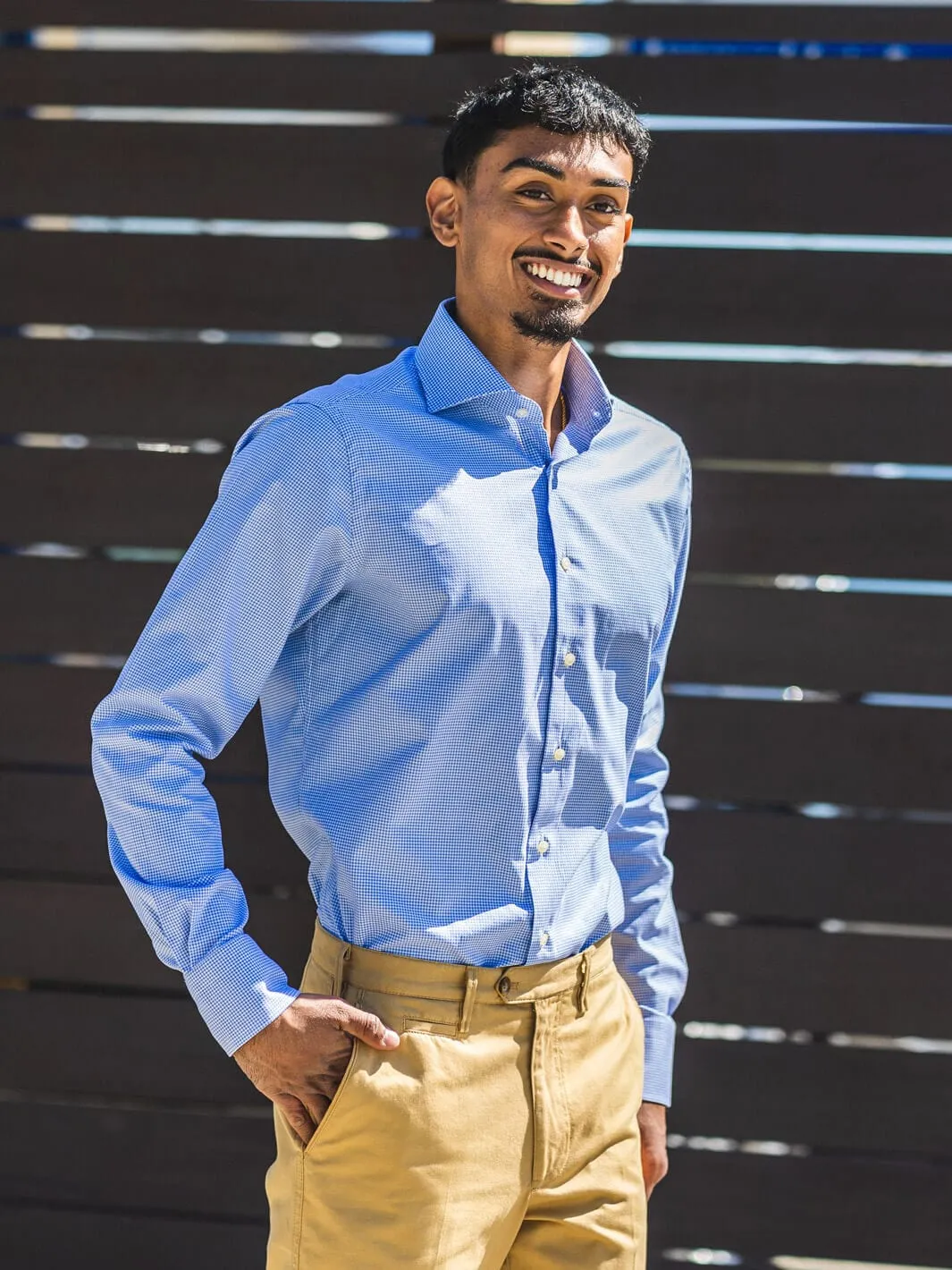 Light Blue Houndstooth Dress Shirt