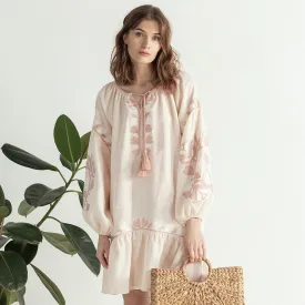 Light linen boho dress with floral embroidery "Jungle Light"