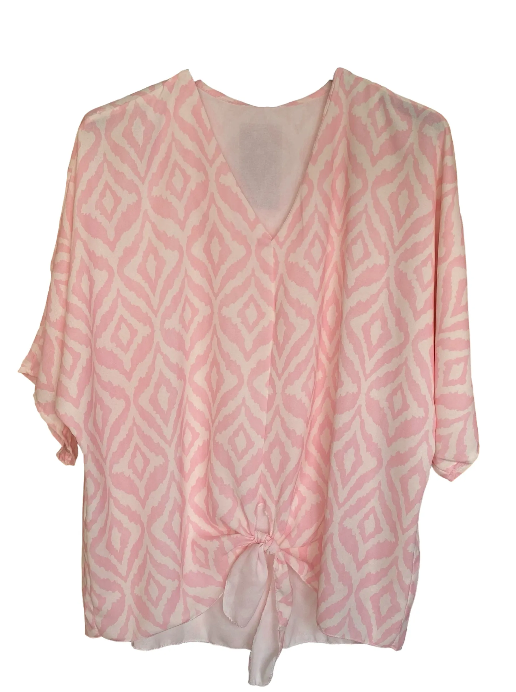 Light Pink Geometric Print Tie Front Top