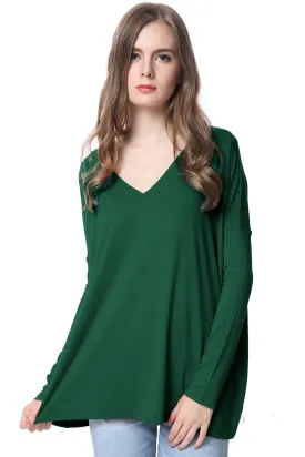 Long Sleeve V-Neck Piko Top - Jade Forest