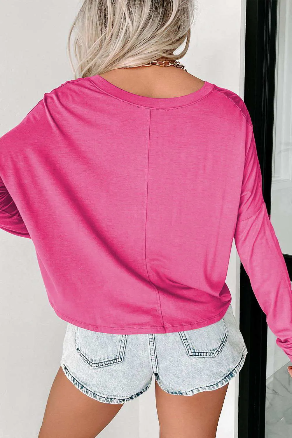 Loose V Neck Dropped Long Sleeve Top - Stylish & Trendy