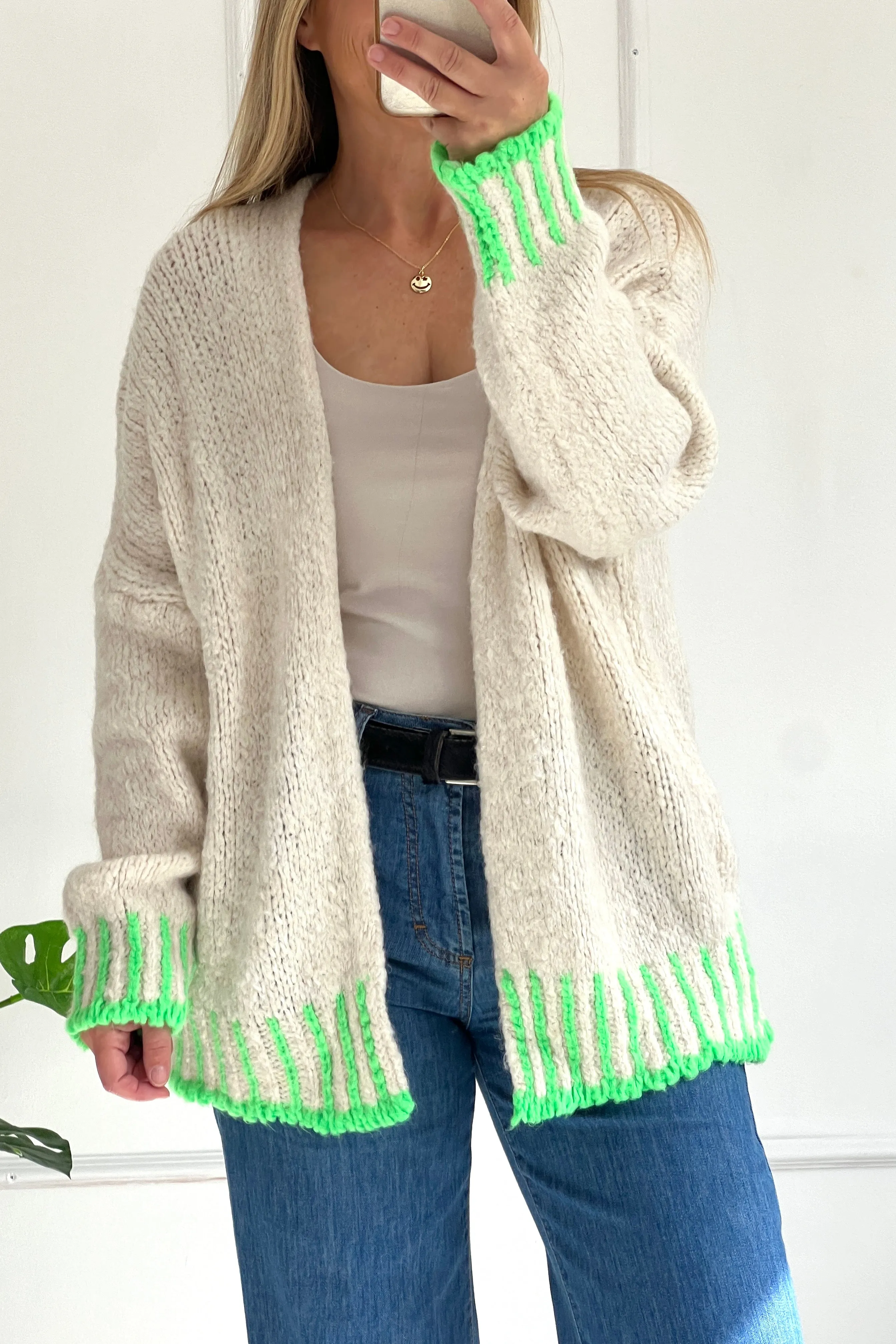 Matilda Cardigan | Cream x Neon Green