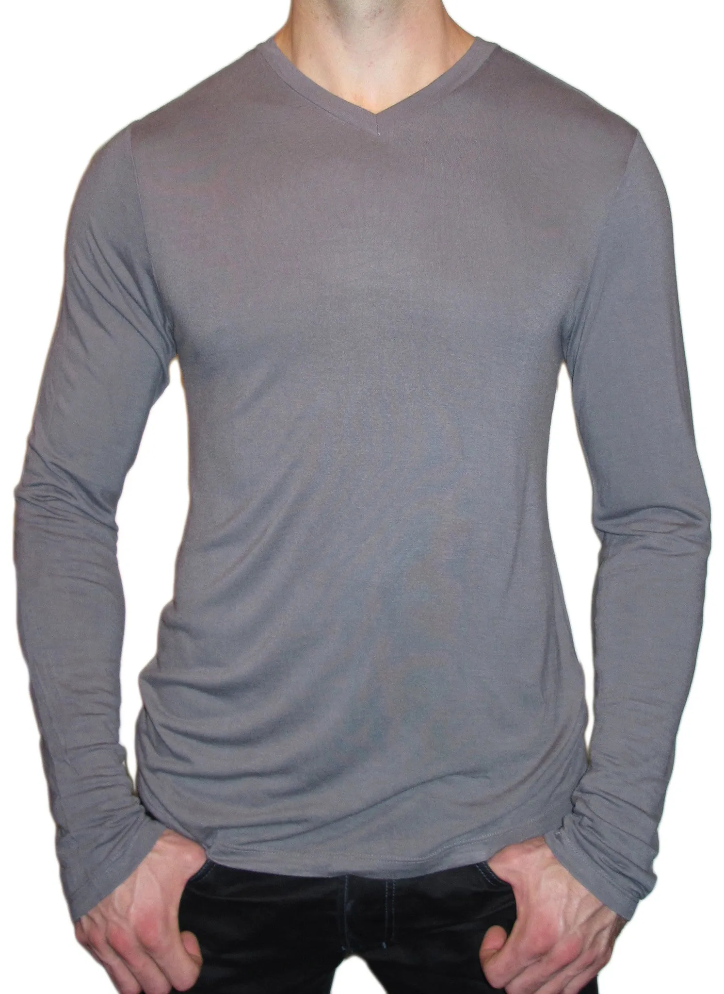 Men's Long Sleeve Standard V-Neck. 100% Bamboo.