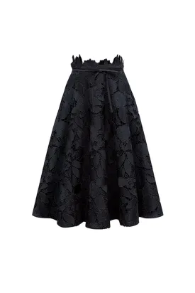 Émilie A-line Bow Tie Lace Midi Skirt