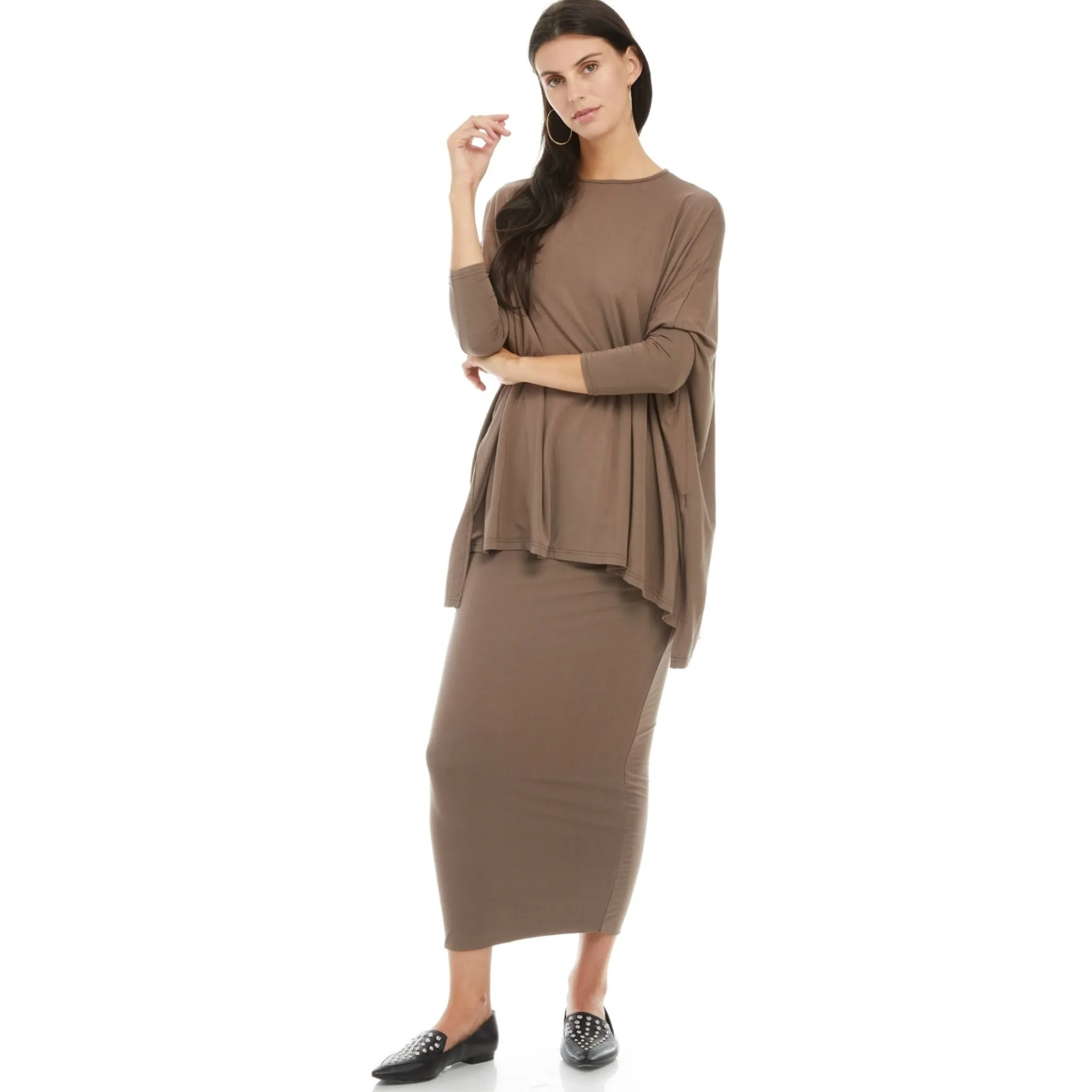 Modal Midi Slim Skirt: Smokey