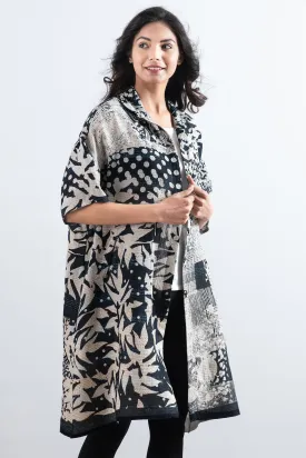 MONOTONE TWILIGHT PRINT KANTHA HALF SLV. SHIRT DRESS - tp2429-blk -